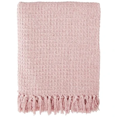 Image of Emma Barclay Honeycomb Recycled Cotton Plain Waffle Textured Chair Sofa Setee Throw Over Blanket in Blush Pink 50x60 (127x152cm)