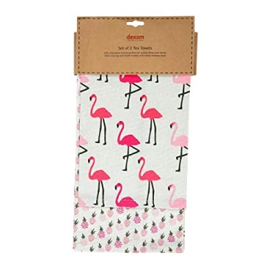 Image of Dexam Flamingo Set Of 2 Tea Towels Pink