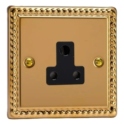 Image of Varilight 1 Gang 5A Round Pin Plug Socket Georgian Brass XGRP5AB