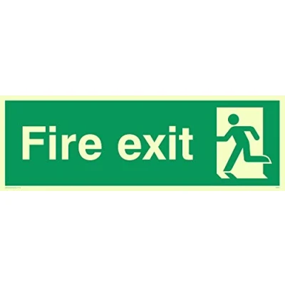 Image of Viking Signs SB420 L31 P Right No Arrow &quot;Fire Exit&quot; Sign, Semi rigid Photoluminescent Plastic, 100 mm H x 300 W,Green