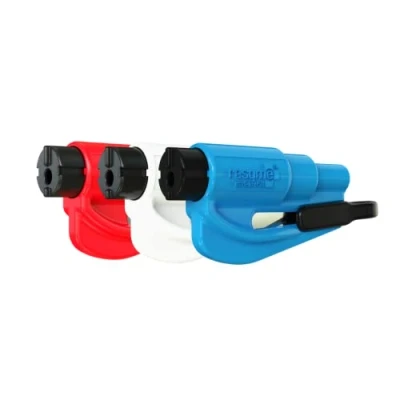 Image of resqme 05.100.02.07.11 Original Keychain Car Escape Tool, Made in USA Seatbelt Cutter and Window Glass Breaker 2 1, Red, White Blue, Family pack of 3, Set 3