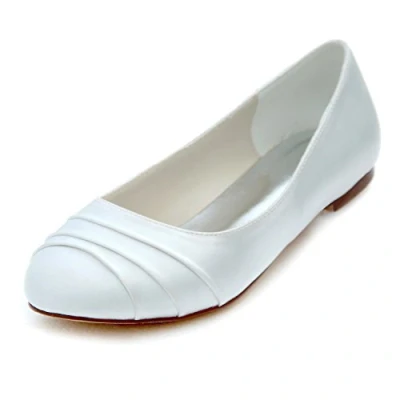 Image of Emily Bridal Women&#039;s Silk Like Satin Flat Heel Closed Toe Flats (EU39/UK6, Ivory)