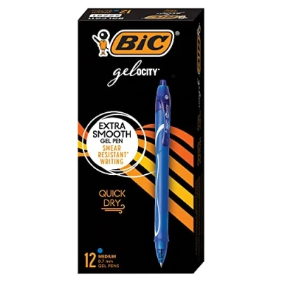 Image of BIC Gel ocity Quick Dry Retractable Pen, Medium Point (0.7 mm), Blue, 12 Count