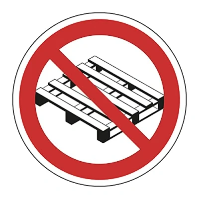 Image of No Pallets Floor Sticker Safety Sign, Hard Wearing Non Slip/Abrasive Lamination, R9 Grade For Slip Resistance, High Strength Adhesive Backing, 400mm Diameter
