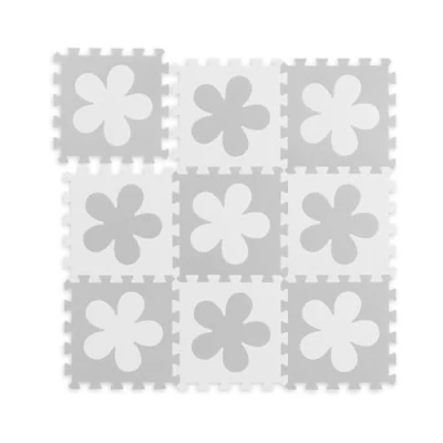Image of Relaxdays 10037471_685 Puzzle Flower Pattern 9 Pieces EVA Foam Non Toxic Play Mat 91.5 x cm White/Grey, 1