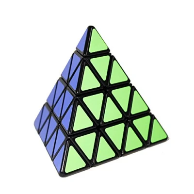 Image of FunnyGoo ShengShou 4x4 Pyraminx Pyramid Triangle magic Puzzle cubes Speed Cube Black with One Stand