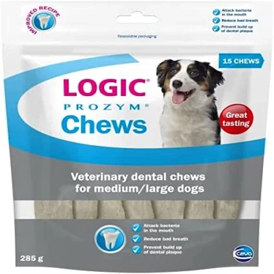 Image of Logic Prozym Chews, Dental Chews For Dogs And Puppies Over 6 Months, Dog Large Tooth Care, Medium, Low Calorie 15 Neutral