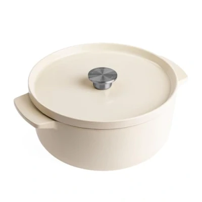 Image of KitchenAid Cast Iron Almond Cream Non Stick 26cm Casserole Dish with Lid