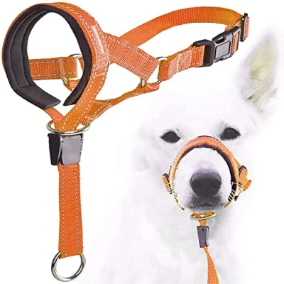 Image of Dog Head Collar,No Pull Collar,Durable Training Collar,Head Halter Collar for Dog,Stops Heavy Pulling and Easy Control on Walks,Adjustable(3 Color/4 Sizes) (XL,Orange)