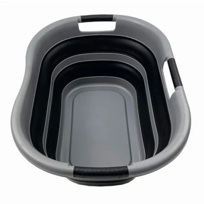 Image of SAMMART 40L Collapsible Plastic Laundry Basket Space Saving Storage Container/Organizer Portable Washing Tub Foldable Pop Up Hamper/Basket (1, Grey/Black)