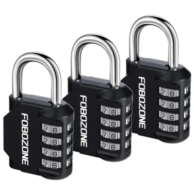 Image of Combination Lock, FOBOZONE 4 Digit Outdoor Waterproof Resettable Code Padlock,for Gym Locker, Cabinet,Shed, Hasp,Gate, Tool Box,School Locker Lock (Black 3 Pack)