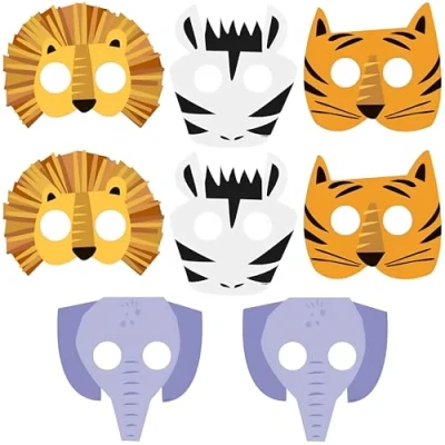 Image of Wild Adventures Animal Safari Paper Masks (24cm x 30cm) Fun &amp; Colorful Party Accessory Perfect for Parties Events 8ct