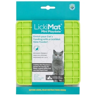 Image of LickiMat Mini Classic Playdate Cat Food Mat, Slow Feeder for Boredom &amp; Anxiety Relief Cats, Perfect Food, Treats, Yoghurt Peanut Butter, Fun Alternative to a Feeding Bowl, Green