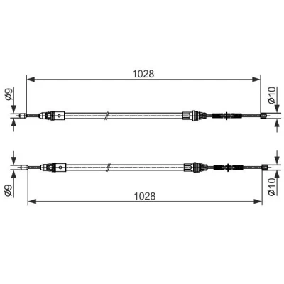 Image of 4514200385, 4514200485 Brake Cable BOSCH 1 987 482 423 1028, 1028mm SMART: Fortwo II Coupe, Convertible