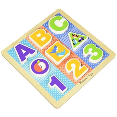 Image of Melissa &amp; Doug 11899 First Wooden Toys ABC 123 Chunky Puzzle(9 Pieces), multicoloured