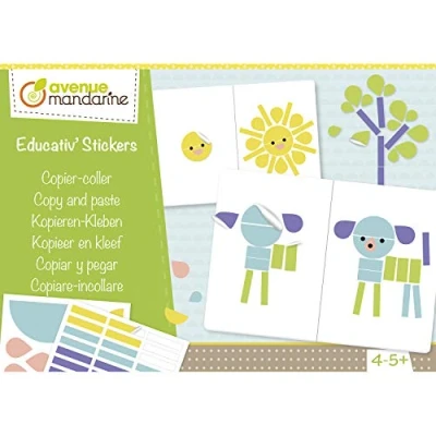Image of Avenue Mandarine Ref KC103C Educativ&#039; Stickers Activity Box Copy &amp; Paste Dexterity 18 Sheets, 9 Designs, 16 Sheets of Geometric Stickers, Suitable for Ages 3 4+