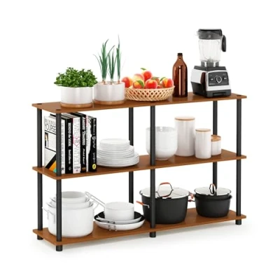 Image of Furinno Turn N Tube 3 Tier Double Size Storage Display Rack, Light Cherry/Black