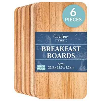 Image of Creative Home 6 x Small Wooden Cutting Chopping Board 22.5 12.5 1.2cm Natural Beech Wood Better than Bamboo Rectangular Kitchen for Meat, Fruit, Bread, Serving Platter Reversible