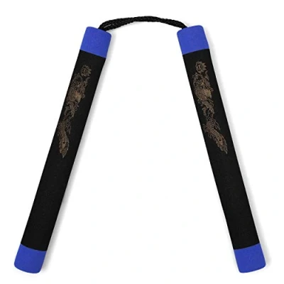 Image of Playwell Foam Rubber Safety Training Nunchucks Black With Blue Tips Corded