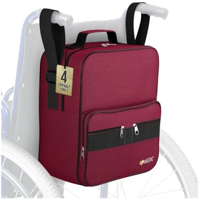 Image of iMedic Deluxe Wheelchair Bag Backpack Bags for Back of Chair Electric Accessories Storage &amp; Mobility Scooter Baskets Wine