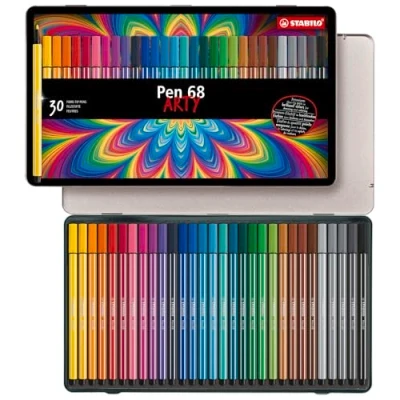 Image of Premium Fibre Tip Pen STABILO 68 ARTY Tin of 30 Assorted Colours