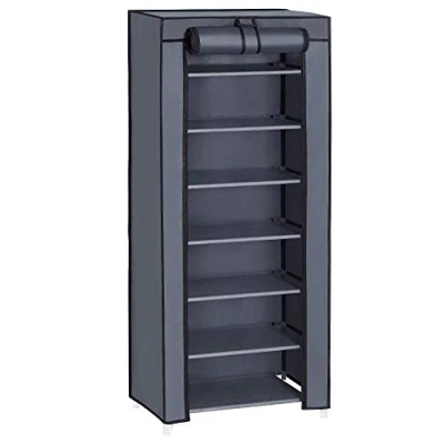 Image of SONGMICS 7 Tier Fabric Shoe Rack Storage Cabinet 28 x 46 126 cm with Protective Cover, Sports Shoes, High Heels, Slippers, Metal Frame, Grey RXJ024G02