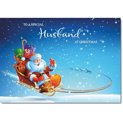 Image of doodlecards Husband Christmas Card Santas Sleigh Medium Size for with Plain Envelope