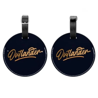 Image of 2 Packs Luggage Tags, Outlander Prints Round Leather Travel Suitcase Labels with Privacy Name Address Card