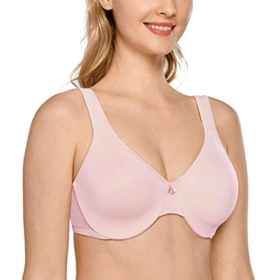 Image of Delimira Women&#039;s Minimiser Bra Plus Size Underwired Full Cup Non Padded Seamless Support T Shirt Gentle Rose 32DD