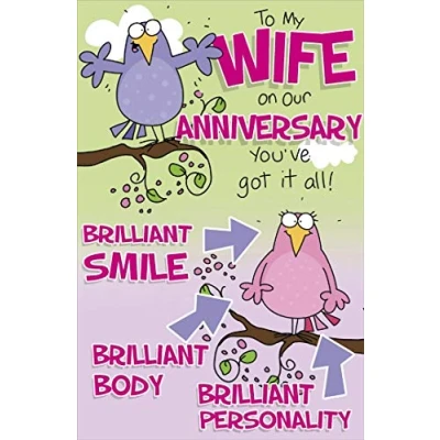 Image of Hanson White Wife Anniversary Card Pink &amp; Lilac Birds 9&quot; x 5.75&quot; Code 343819 1