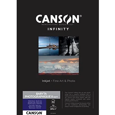 Image of Canson Infinity Baryta Photo II Matt White Inkjet Paper, 310gsm, A3, 25 Sheets, Acid Free, Ideal for Professional Photographers