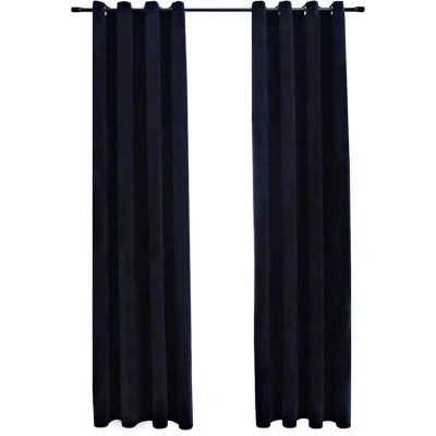 Image of vidaXL Blackout Curtains with Rings 2 pcs Velvet Black 140x175 cm