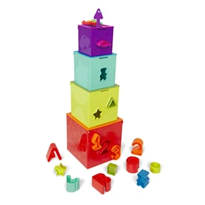 Image of Battat Sorting &amp; Stacking Boxes Nesting Toddler Play Color Coded Dexterity Keys Numbers, Letters Shapes Lock Learn Activity Cubes, 2 years +