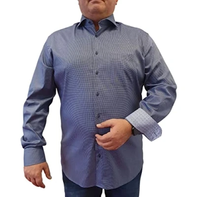 Image of eterna, Super Stretch Performance Long Sleeve Shirt with Pocket Structured, Modern Fit, navy, 17