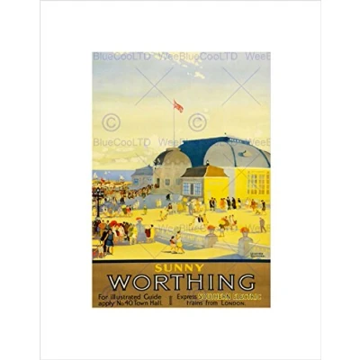 Image of Wee Blue Coo Travel Worthing Sussex England Pavilion Theatre Sea Sun UK Art Wall Print