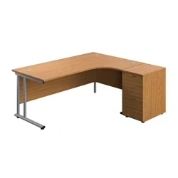 Image of 1800X1200 Twin Right Hand Radial Desk Nova Oak Silver + High Ped
