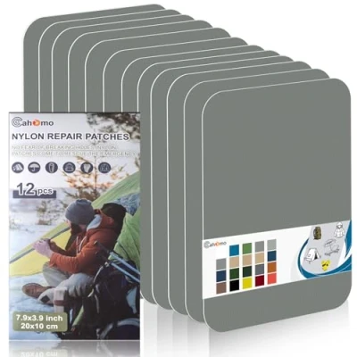 Image of Nylon Repair Patches 20x10 cm 12 pcs Tape Fabric Patch Self Adhesive Outdoor Camping Gear Kit for Tent, Umbrella, Down Jackets, Sleeping Bag, Knapsack （Light Gray）