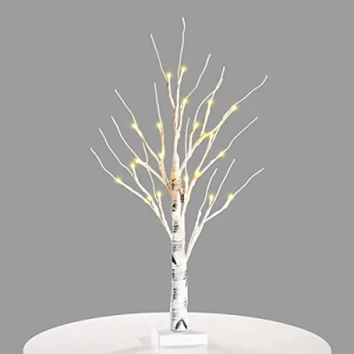 Image of DRYEN White Birch Tree Lights 18 Inch Ornament Tree, 24 Led Battery Operated Table Centerpiece Twig Warm Lamp Artificial Branch