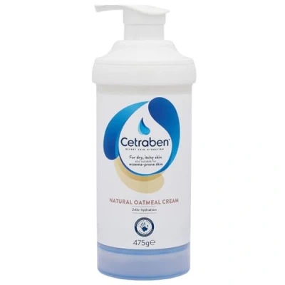 Image of Cetraben Natural Oatmeal Cream, For Dry, Sensitive &amp; Eczema Prone Skin, Provides 24 Hour Hydration, Soothing, Lightweight and Quick Drying, Daily use on the Body Face, 1 x 475g