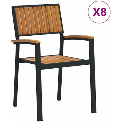 Image of vidaXL Stacking Garden Chairs 8 pcs Black Steel and Solid Wood Acacia