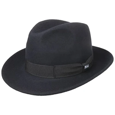 Image of Lipodo Basic Bogart Felt hat Ladies/Men 100% Wool Fedora Made in Italy Summer/Winter Black L (58 59 cm)