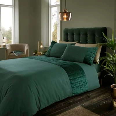 Image of GC GAVENO CAVAILIA Fancy Bedding Double Bed Set (200x200 cm) Velvet Duvet Cover With Pillowcases Hypoallergenic Comforter Linen Sets Dark Green