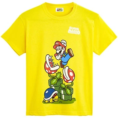 Image of Super Mario Boys T Shirts, Official Merchandise, Gaming Gifts for Boys, (Yellow, 11 12 Years)