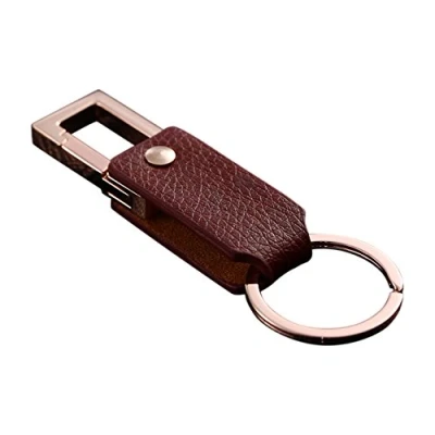 Image of Cerbery Elegant Leather Keyring with Rings and Gift Box Keychain Key Holder car Photo Engraving Ring Ladies Men (Gold)