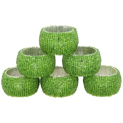 Image of KPAVIR Handmade Indian Beaded Napkin Rings for Christmas, Thanksgiving, Holiday Party, Dinner Party Holder Set of 6 (Green)