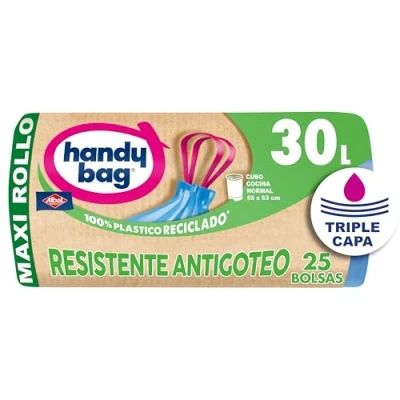 Image of Handy Bag 30L Garbage Bags, Extra Resistant, No Drip, 80% Recycled Materials, 25 Bags