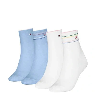 Image of Tommy Hilfiger Short SOCK Shine 4 PACK Socks, Women&#039;s, Size: 2.5 5, White/light blue