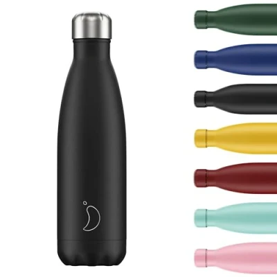 Image of Chilly&#039;s Water Bottle Stainless Steel and Reusable Leak Proof, Sweat Free Black 500ml