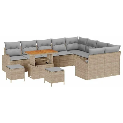 Image of vidaXL 12 Piece Garden Sofa Set with Cushions Beige Poly Rattan Acacia
