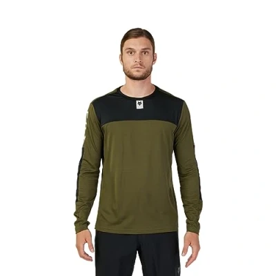 Image of Fox Racing Men&#039;s Standard Defend LS Mountain Bike Jersey, FOXHEAD Olive Green, Medium